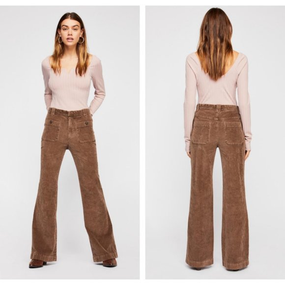 hip hugging flare cord pants